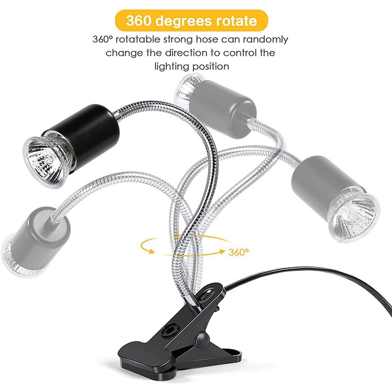 Lámpara de calor para reptiles, luces de tortuga con Clip,2 bombillas UVA UVB de 110V y 50W, lámpara de luz de calefacción para mascotas para lagarto y Tortuga, enchufe estadounidense