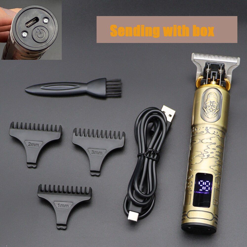 T9 0Mm Professionele Tondeuse Baard Trimmer Elektrische Oplaadbare Mannen Haar Scheerapparaat Baard Kapper Hair Cut Snijden Machine: LCD GOLD