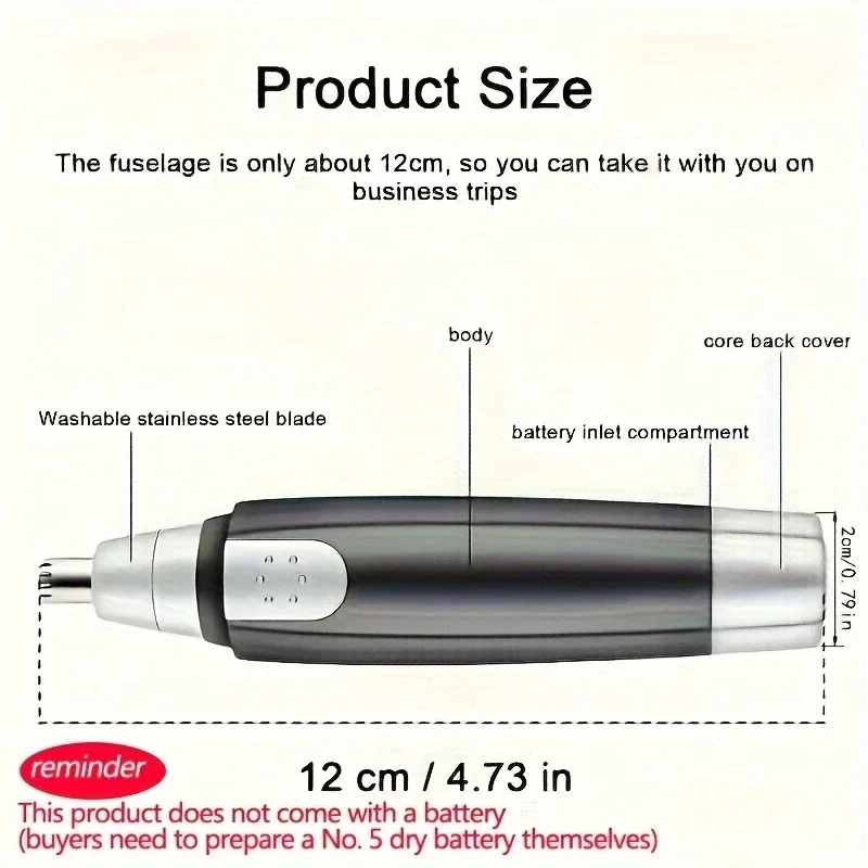 1pc- Electric Nose Hair Trimmer for Men & Women, Battery-Powered Nostril Grooming Tool, Nasal Hair Scissors, Nose Trimmer