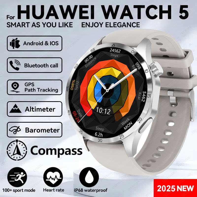 2025 novo para huawei relógio 5 pro relógio inteligente masculino tela amoled nfc gps bússola freqüência cardíaca à prova dwaterproof água bluetooth chamada smartwatch: Preto