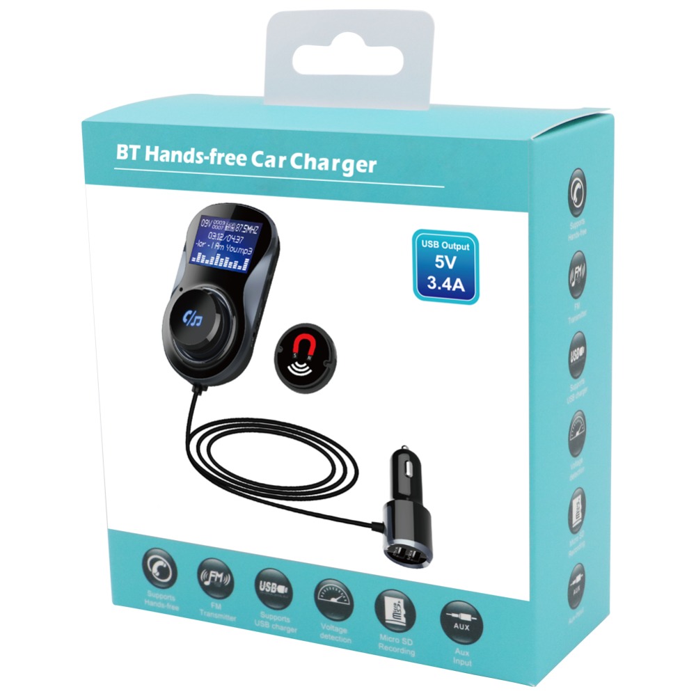 ALLSOME Bluetooth FM Transmitter Audio Car Mp3 Player Wireless In-Car FM Modulator Handsfree Bluetooth Car Kit with LCD Display