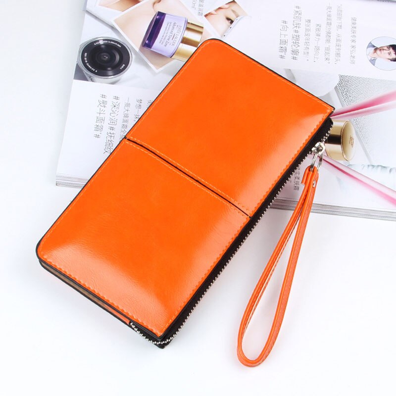 Cartera de piel aceitado de caramelo para mujer de largo, bolso de mano de día para mujer, monedero de señora, bolso de mano Carteira: H Orange