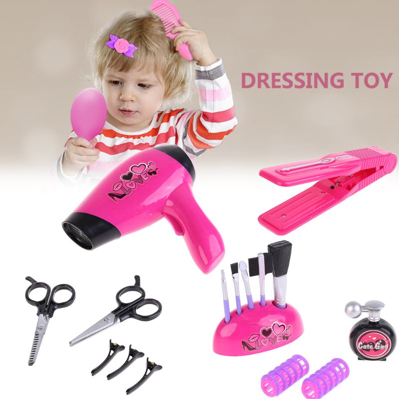 Kids Hair Salon Kit Girl Pretend Play Hairdressing Simulation Toy for Toddler