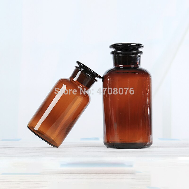 30/60/125/250/500ml laboratorieglasreagensflaske med glasdæksel, brun prøveflaske, bred frostet mund til kemisk eksperiment