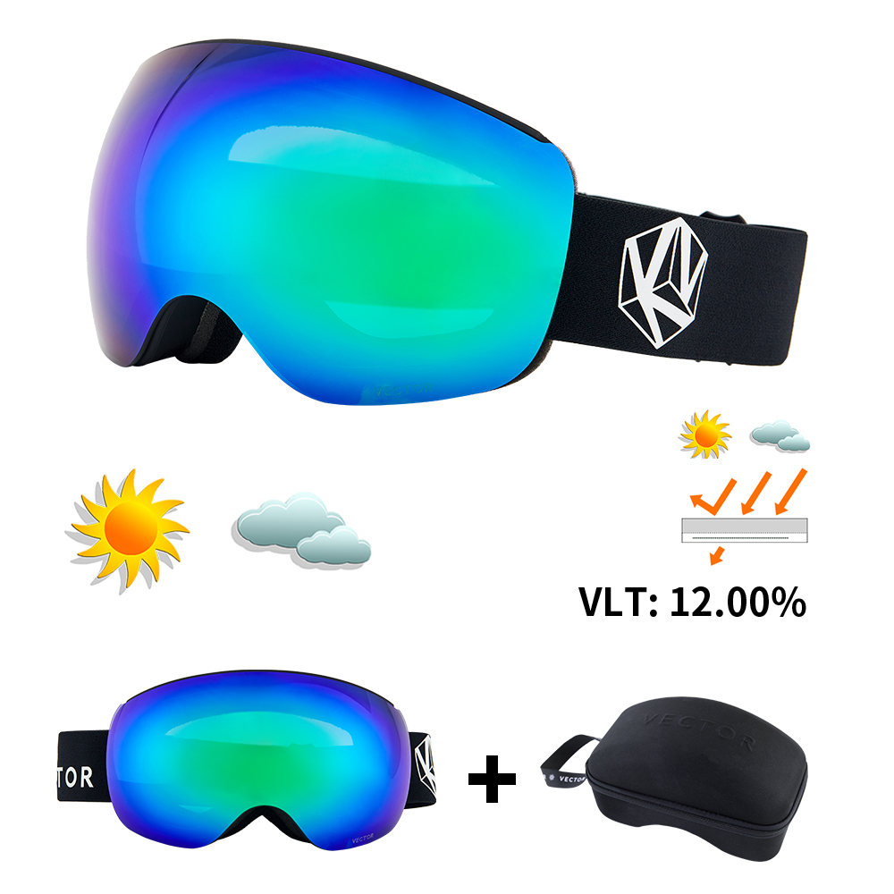 VECTOR OTG gafas de esquí Snowboard mujeres hombres gafas de esquí UV 400 gafas de protección contra la nieve adulto doble espejo esférico magnético: Morado