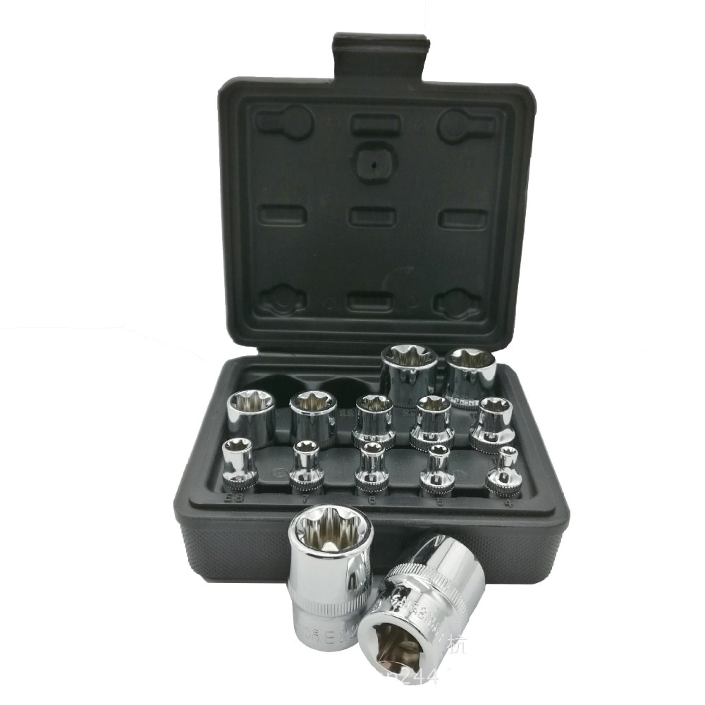 Milda 14 Stks/set E Torx Ster Vrouwelijke Bit Socket Set 1/2 "3/8" 1/4 "Drive E4-e24 Repair Tool Hand Tool Set Hoge Quanlity