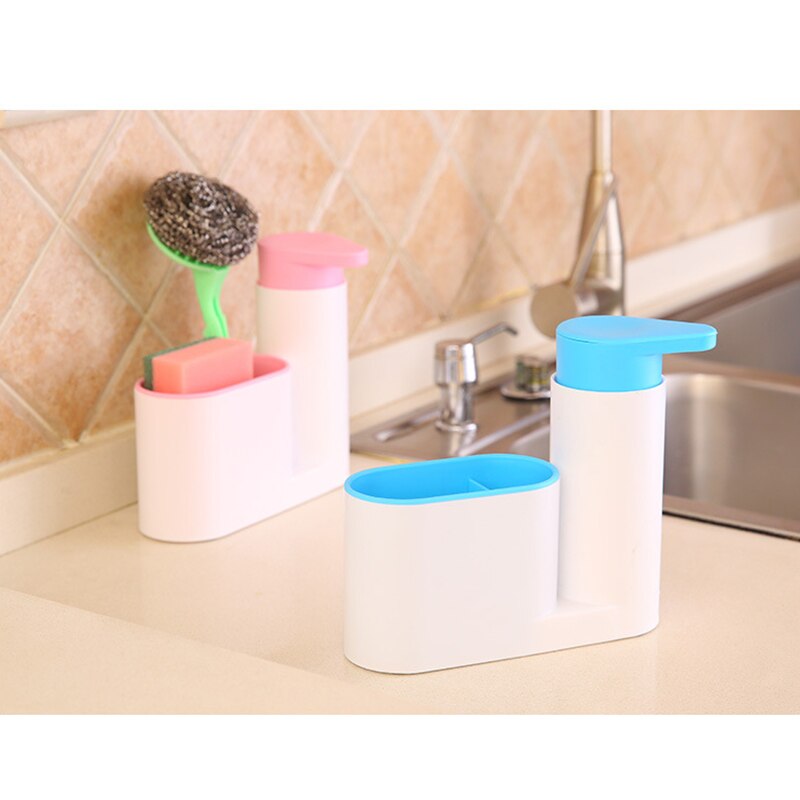 Multifunctionele Draagbare Badkamer Plastic Shampoo Zeepdispenser Praktische Vloeistof Met Spons Houder Keuken Badkamer Abs Hand