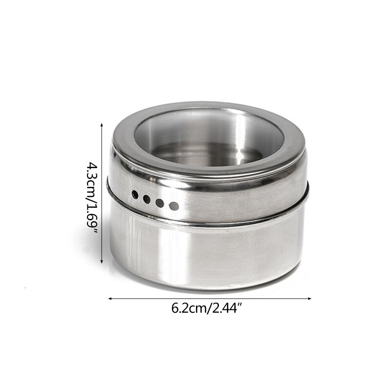 Magnetic Spice Tins with Clear Shaker Lids Stainless Steel Pepper Storage Jars Condiment Bottle Kitchen Herb Tool Seasoning Can
