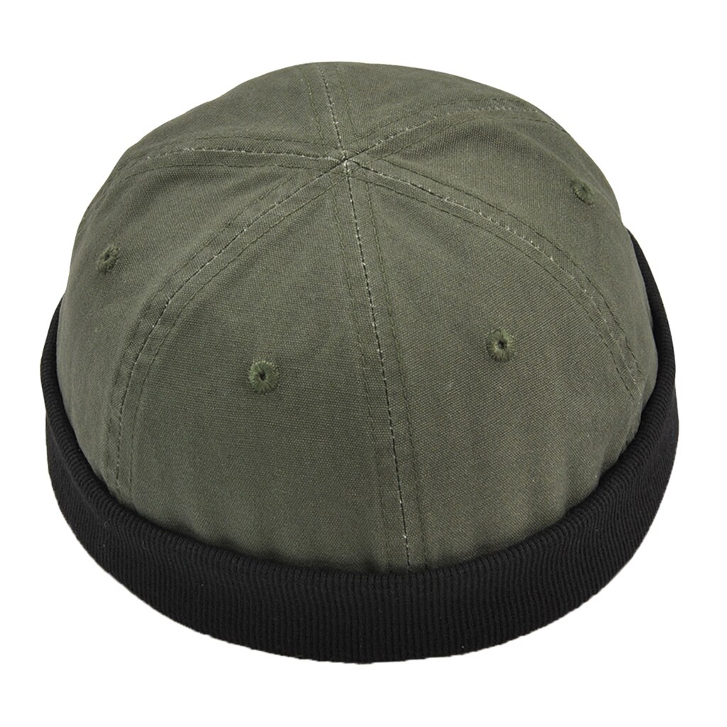 Mænd retro docker leon beanie cap ren bomuld hat marineblå ur cap mekaniker hat: Militærgrøn