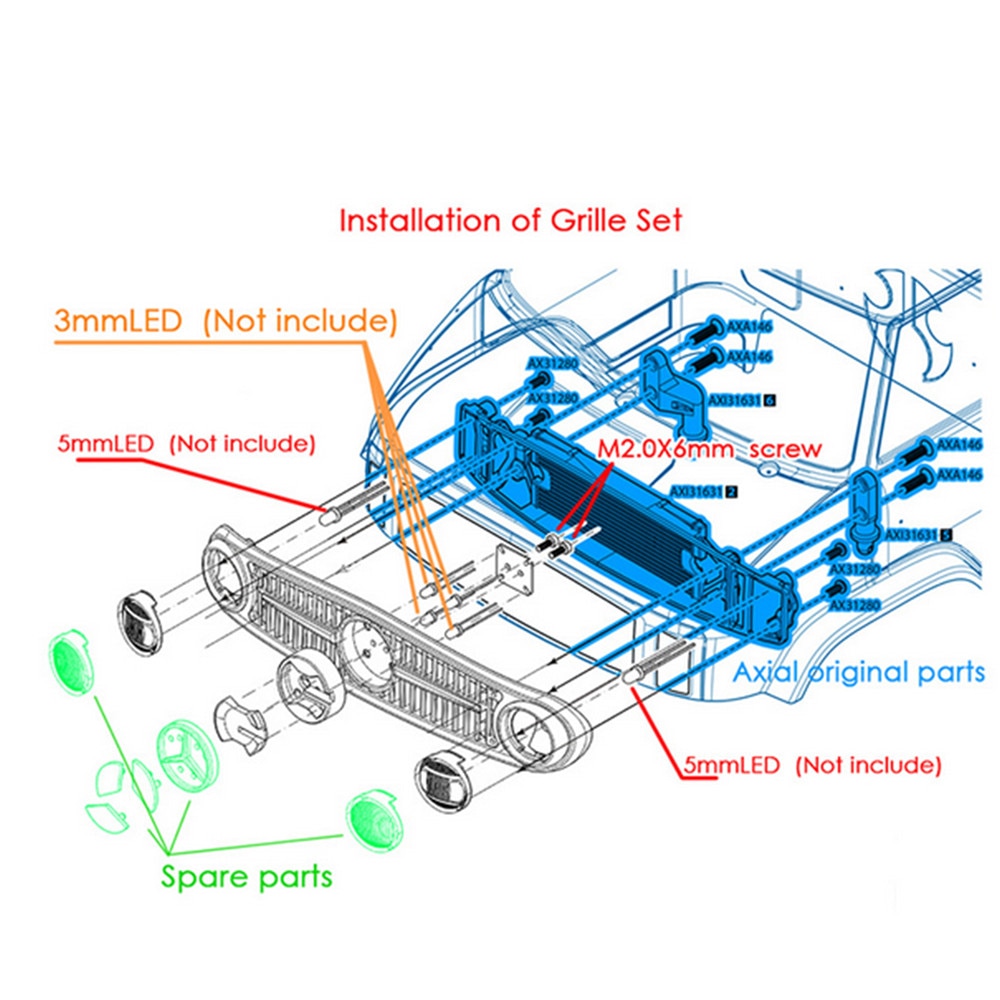 RC Car Grille & Taillight Cover Set - for Axial SCX10 II UMG10 4x4/6x6 - Plastic DIY Parts