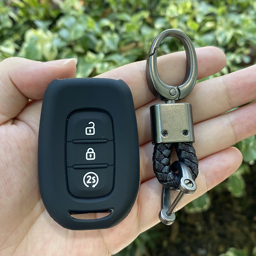 3 Knop Siliconen Auto Sleutel Cover Case Voor Renault Duster Megane Duster Sandero Kangdoo Captur Twingo Sleutelhanger Accessoires: green