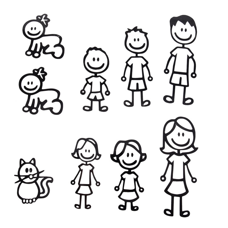 1set Lovely Custom Family Member Viny Decal Car Stick Figure DIY Adhesive Window Car Stickers Waterproof Auto Sticker