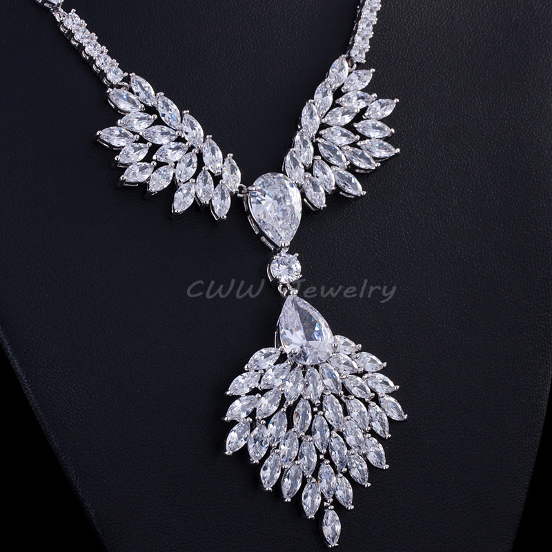 CWWZircons Marca Designer de Acessórios Do Casamento de Noiva Conjunto de Jóias Big Drop Red Cubic Zirconia Colar e Brincos de Noiva T231