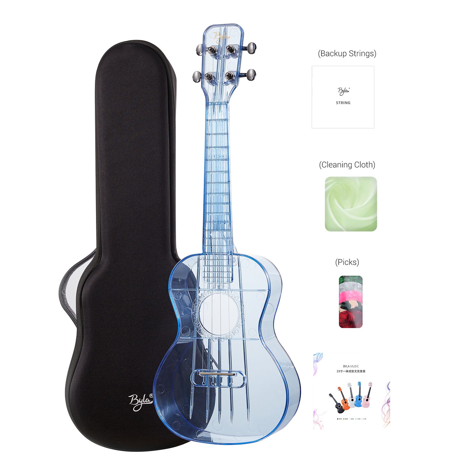 Ukelele transparente Air-nova de 23 pulgadas, instrumento con bolsa para Gig, púas, paño de limpieza, libro de música, mini Guitarra