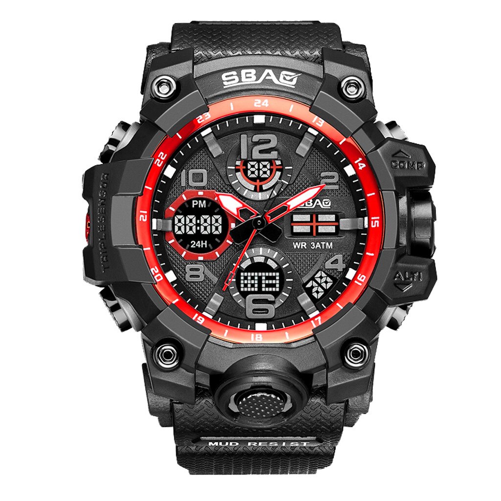 Sbao-relojes deportivos para hombre, pulsera electrónica Digital Led de cuarzo Tpu: C