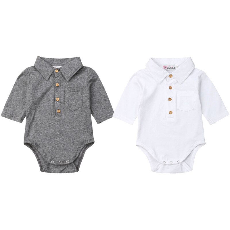 Gentleman Baby Baby Kleding Zwart Wit Baby Boy Effen Formele Bodysuit Korte Mouw Turn Down Kraag Shirts