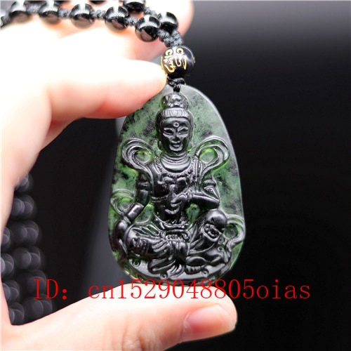 Natuurlijke Zwart Groen Chinese Jade Guanyin Hanger Obsidiaan Ketting Charm Sieraden Accessoires Gesneden Amulet Voor Mannen