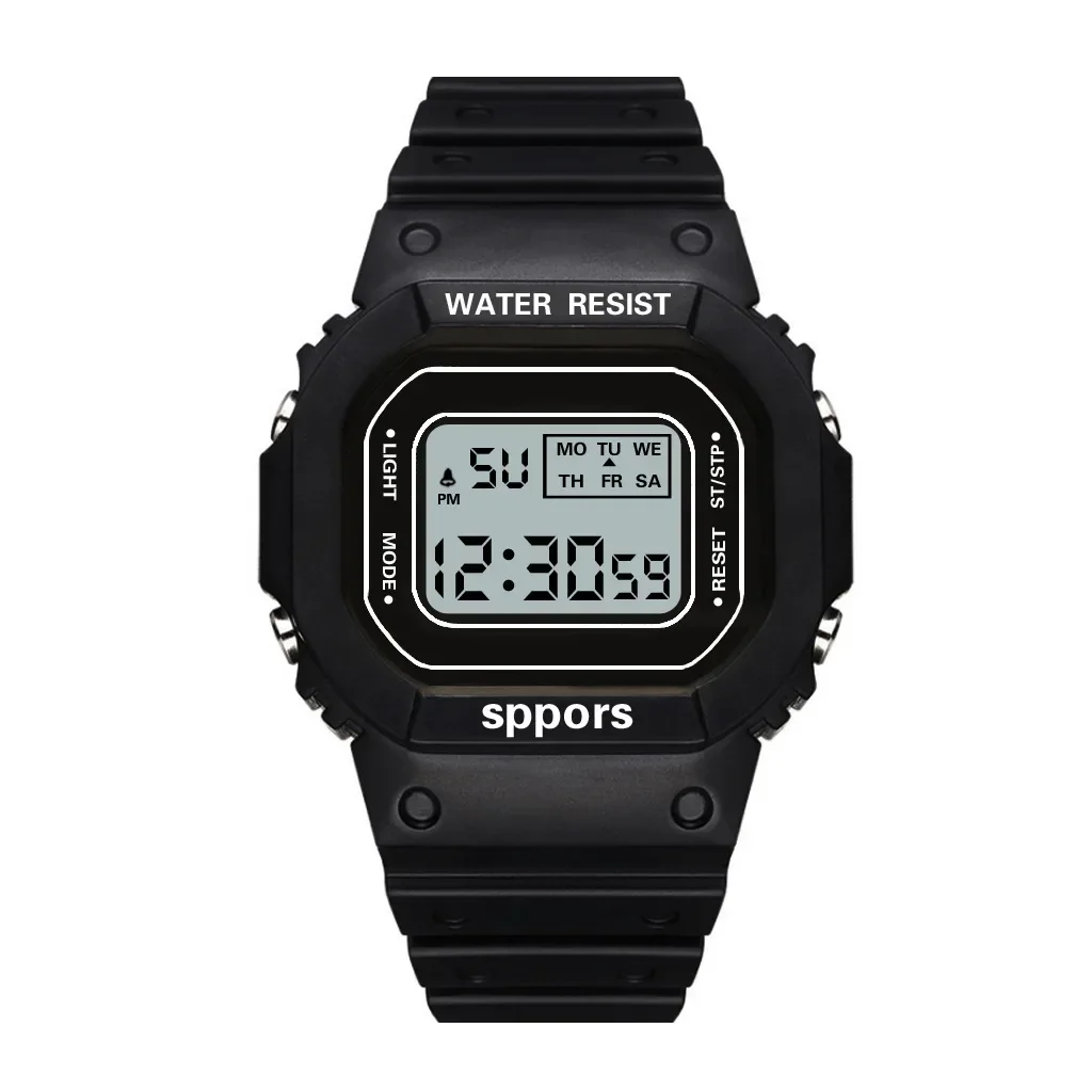 Kinder elektronische uhren farbe leucht zifferblatt leben wasserdicht multi-funktion luminous alarm uhren uhr für jungen und mädchen: style2 -black
