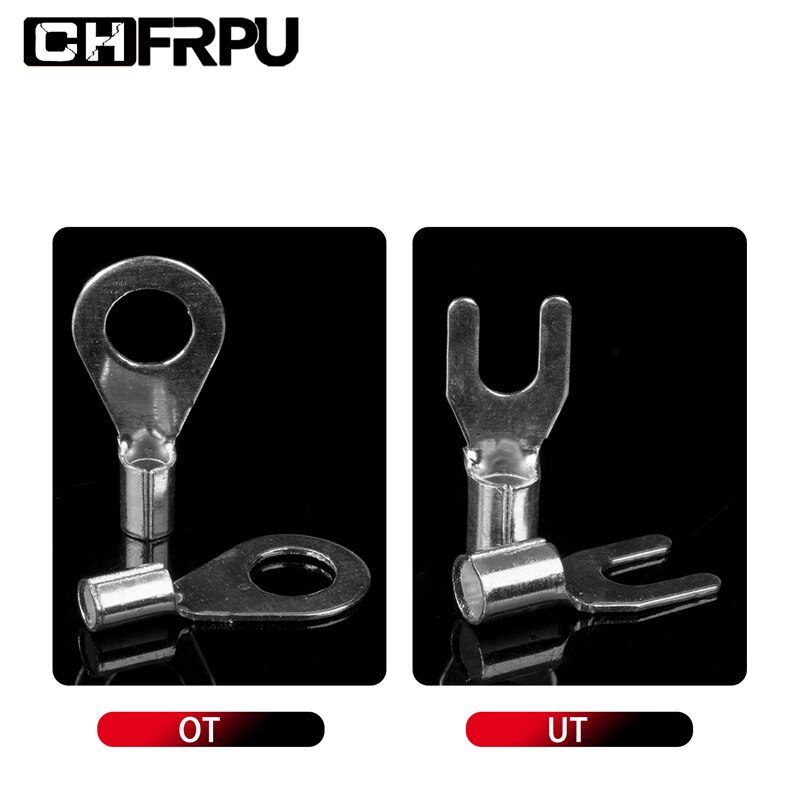 100Pcs Cable Connector Crimp Ut Niet Geïsoleerde Ring Vork U-Tin-Plated Brass Terminals assortiment Kit
