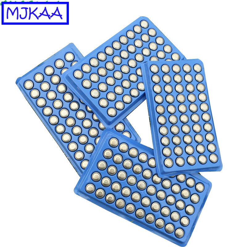 MJKAA 100Pcs LR44 AG13 SR44SW SP76 L1154 RW82 RW42 357A A76 303 1.55V Alkaline Button Cion Mobiele Batterij langdurige