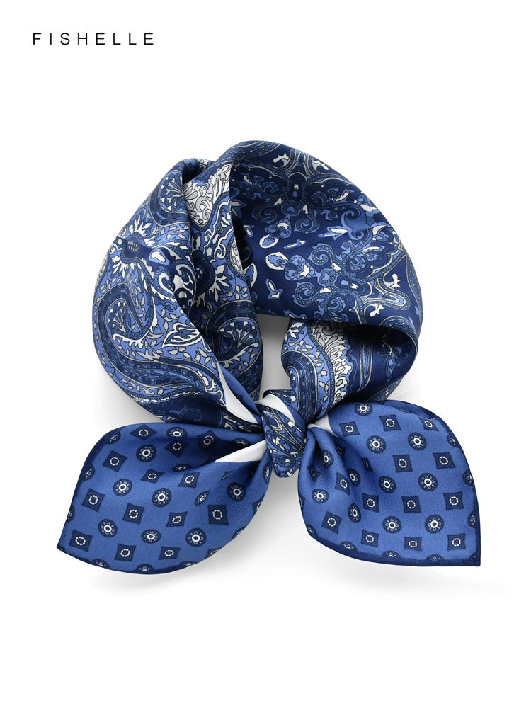 Petit Foulard Carré en Soie Naturelle de Style Ethnique Bleu, Hijab pour Homme et Femme, Mouchoir pour Adulte, de Luxe, Printemps et Automne