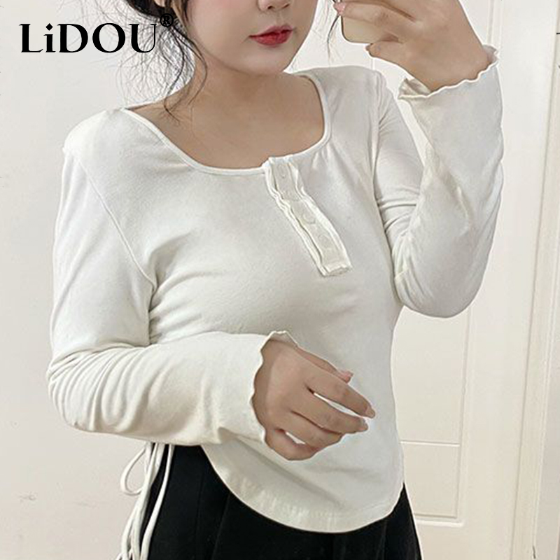 2023 Korean Sexy Style Hipster Street Y2k Dignified Aesthetic Grace Vintage Pullover Solid Color Top Women