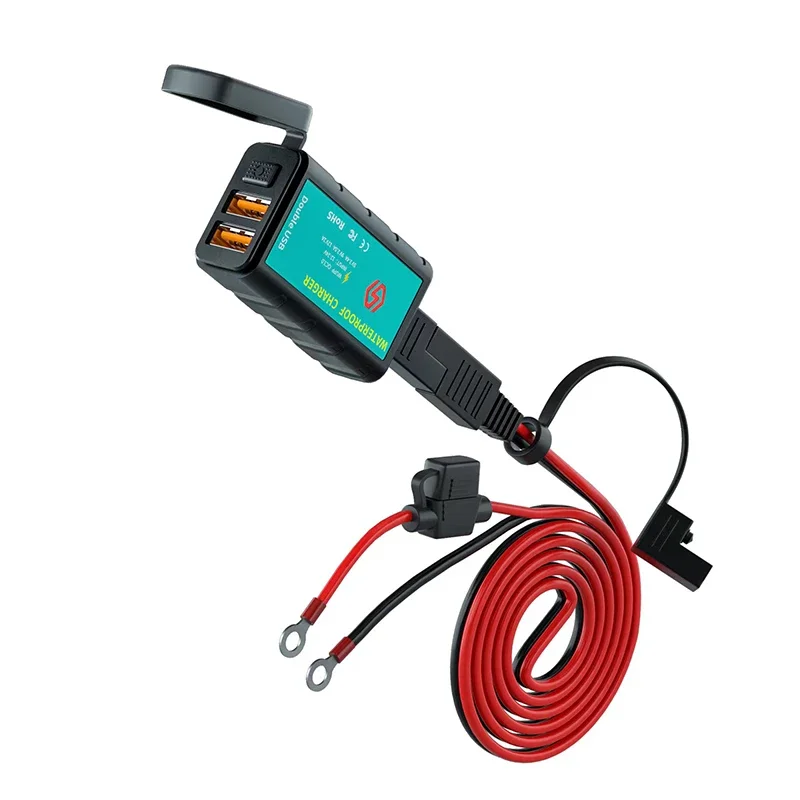 12V USB Motorcycle Charger Waterproof Switch With Voltmeter Fast Charging Adapter SAE To USB Type-C Socket Motorbike Accessories: C 1.4M dual QC3.0