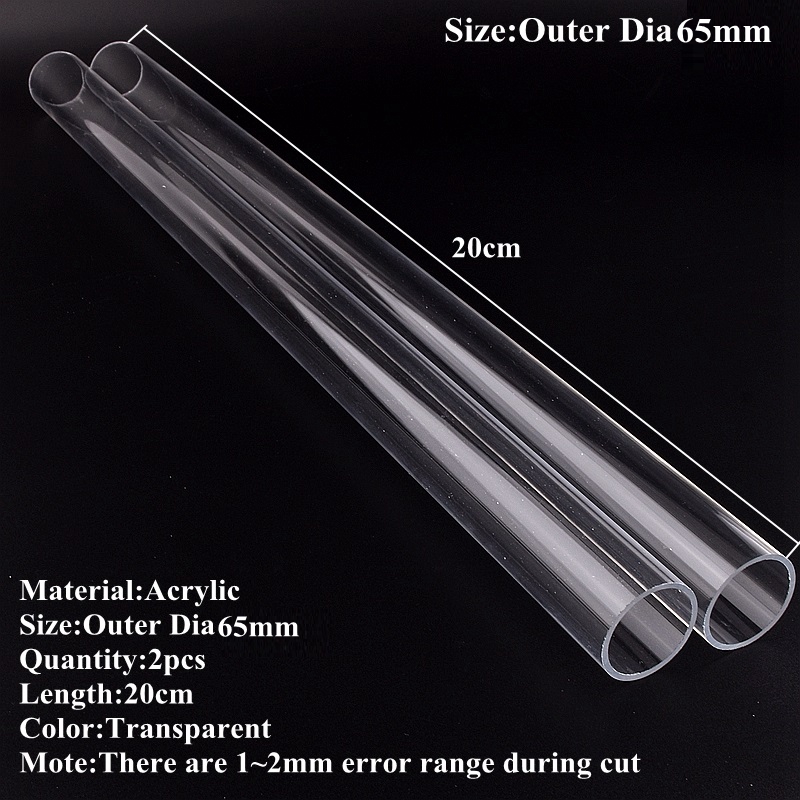 2Pcs 16 ~ 110mm Transparent Acryl Rohr Aquarium Aquarium Plexiglas Wasser Versorgung Rohr Garten Bewässerung Bewässerung Armaturen 20cm: Outer Dia 65mm