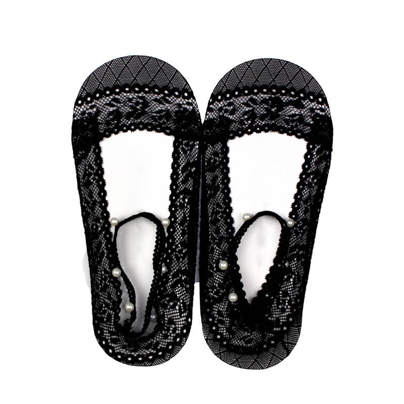 Calcetines cortos transpirables de encaje Floral para mujer, medias finas suaves de estilo coreano, con perlas, para primavera y verano, 1 par