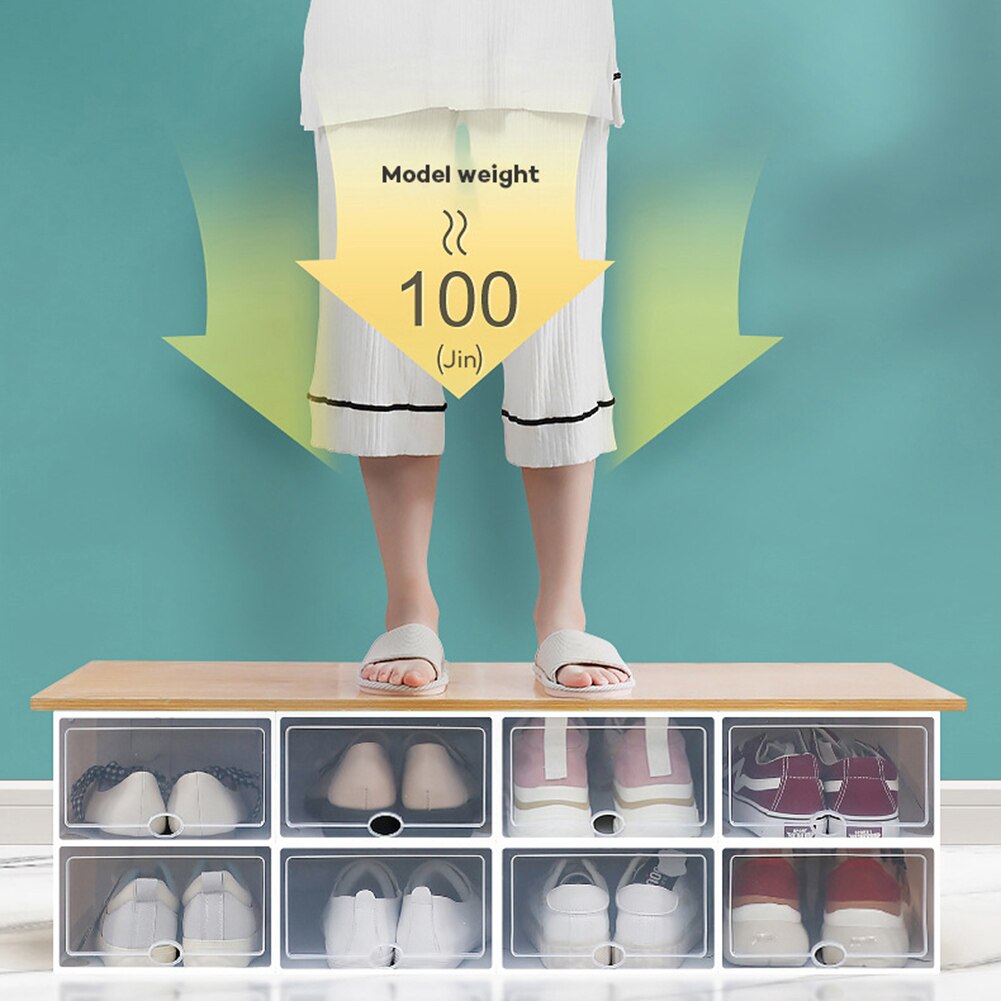 Stackable Shoe Storabe Box Foldable Plastic Organizer with Transparent Lid Shoe Container Bin DIY Drawer Home Storage Stacking