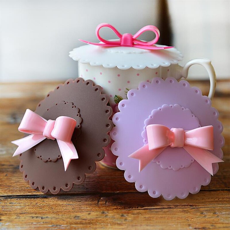 Siliconen bekerdeksels met strik, stofwerende komdeksels, isolatiebekerafdichtingen, mokkendeksels voor glazen bekers, drinkgerei, onderdelen, accessoires