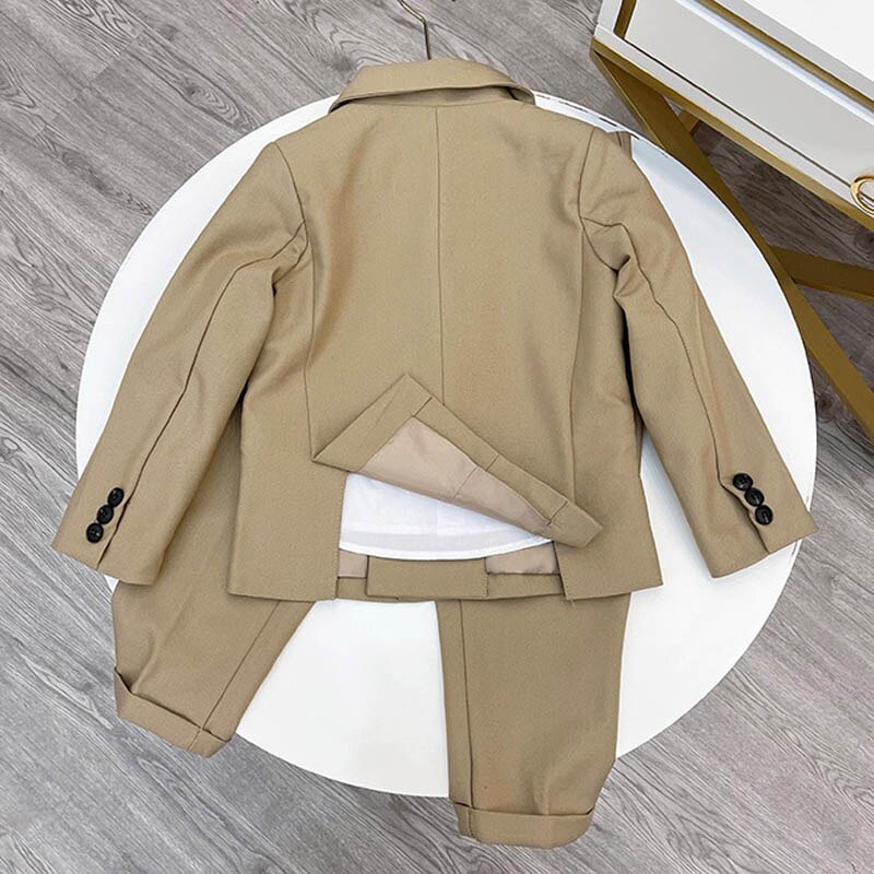 Conjunto de traje Formal de doble botonadura para niño, traje de Color sólido para de boda, traje de celebración, Blazer para niño, pantalones, conjunto de ropa de 2 piezas