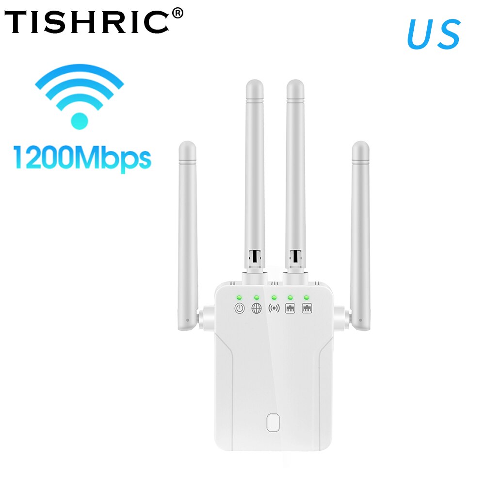 Tishric 2.4/5G Wifi Repeater Router Wifi Extender 1200Mbps Wifi Signaal Versterker Long Range Wifi Repeater Draadloze repeater: White-US