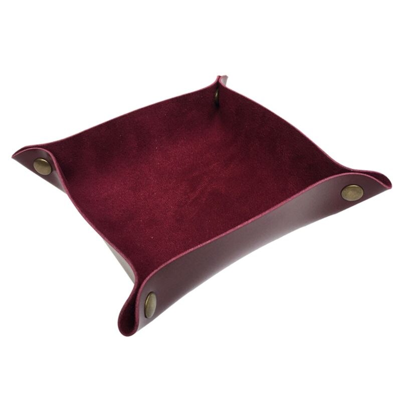 Leather DND Dice Tray Jewelry Key Wallet Coin Sundries Bins Desktop Storage Box: Burgundy