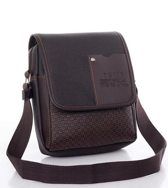 vintage Man bag shoulder crossbody bags for men messenger bag man leather Pu plaid small male handbags black L4-3333: coffee