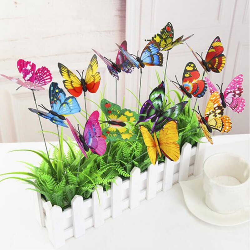 10 stuks/pak 3d vlindertuindecoraties op stokjes gazonknutsel lichtgevende mooie tuin tuinieren buiten vlinderdecoratie