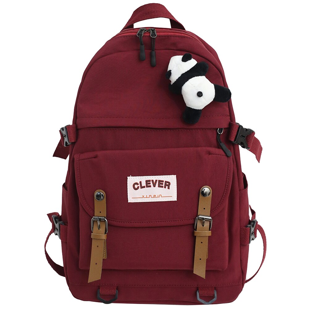 Damen Student Kühlen Rucksack Nette Frauen Schule Tasche Buch Trendy Weibliche Rucksäcke Wasserdichte Nylon Kawaii Tasche College Mädchen: red / With panda pendant