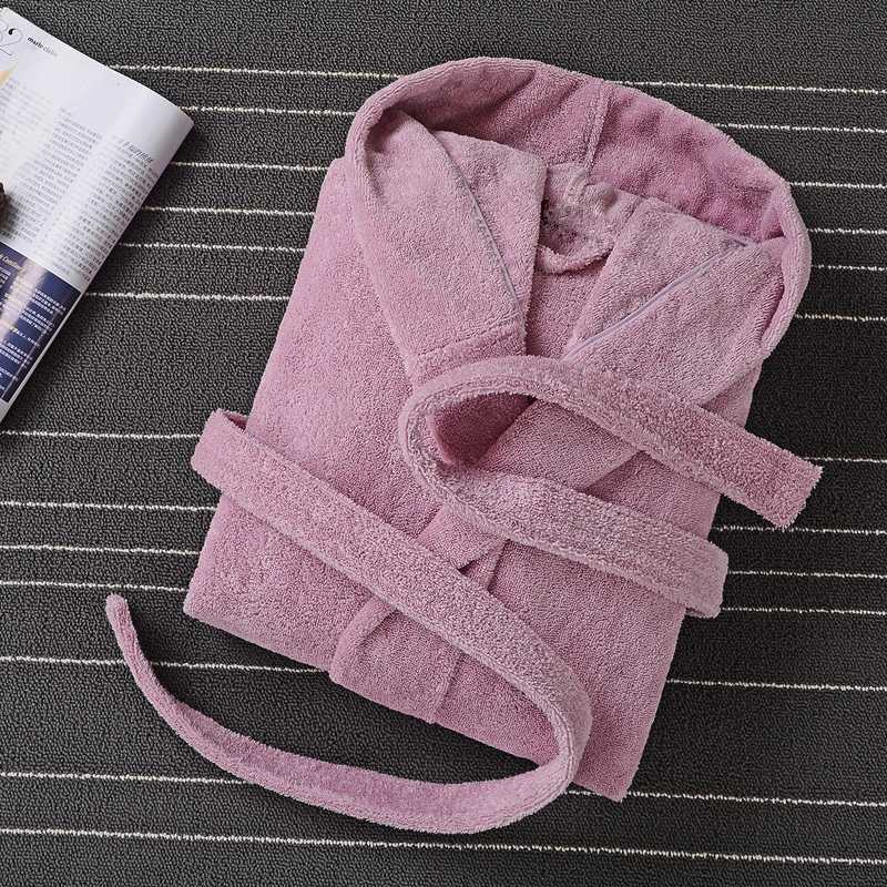 Invierno Albornoz de algodón de los hombres con capucha hombre ropa de dormir traje de franela amantes túnica gruesa de manga larga suave cálido Albornoz de hombre blanco: PINK / XXL