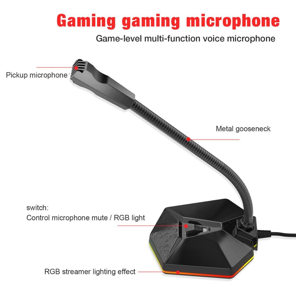 E-sports Game Microphone Colorful RGB Breathing Light Dynamic Wired Microphone USB Studio Gaming 360 Omnidirectionnel Microphone