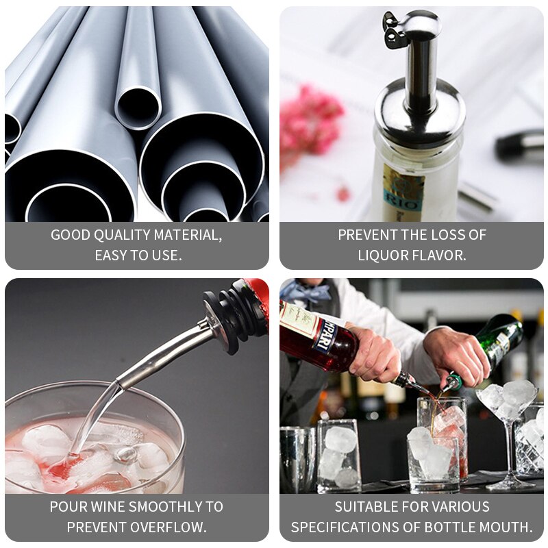 Wine Pourer Whisky Liquor Stainless Steel Oil Wine Bottle Pourer Cap Spout Stopper Mouth Dispenser Bartender Kitchen Bar Tools