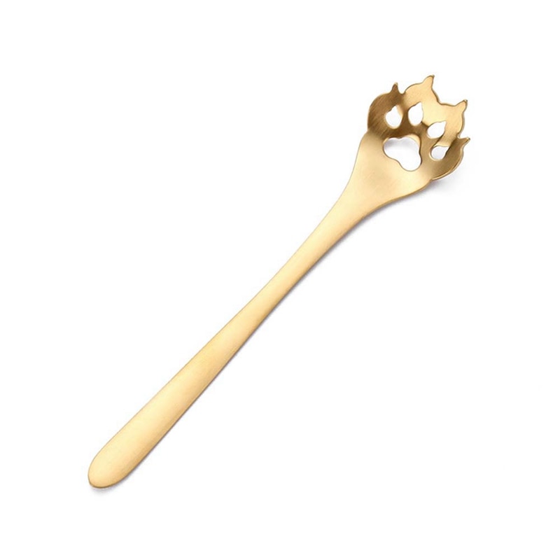 Rostfritt stål silver rosa guld hund katt tass ihålig sked omrörning sked te kaffe efterrätt skedar söta köksredskap