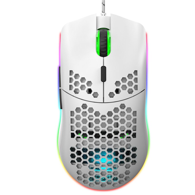 Mouse da gioco cablato USB leggero di fascia alta Mouse RGB 6 DPI regolabile a nido d'ape cavo ergonomico per Computer portatile bianco nero: white-without box