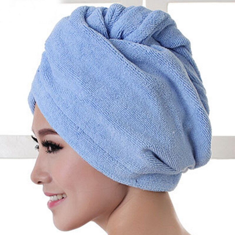 Femmes filles dame cheveux serviette cheveux Turban microfibre séchage rapide Salon serviette salle de bain accessoires enveloppé cheveux chapeau chapeau: sky blue