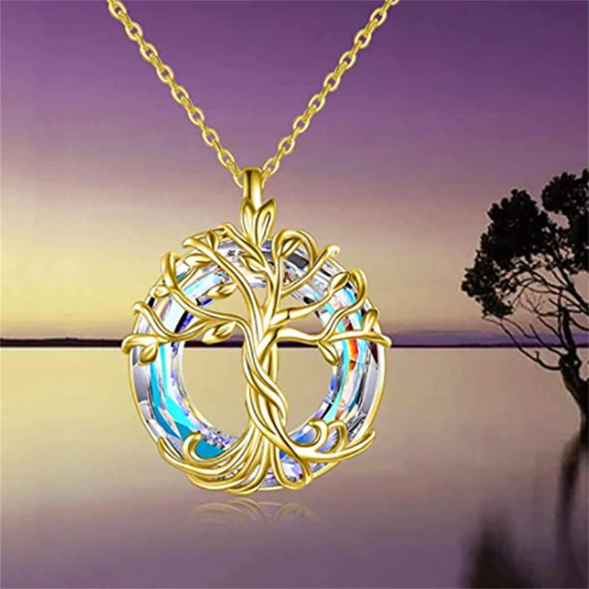 Exquisite Celtic Family Tree Necklace with Circle Crystal - Tree of Life Jewelry for Women Girls Mom Birthday
