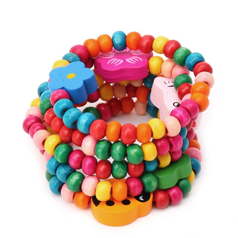 Bracelets de perles élastiques en bois pour enfants, 5 pièces, bijoux de fête d&#39;anniversaire,