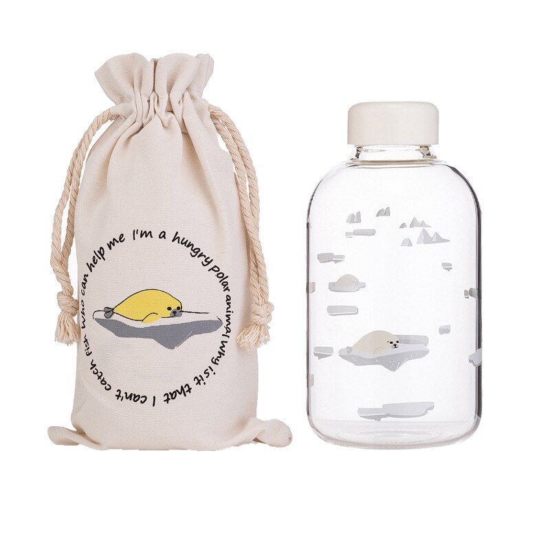 1000ml Oceaan Seal Walvis Glas Water Fles Met Mouwen Draagbare Creatieve Sport Flessen Camping Waterkoker Tour Drinkware Cup Gourde: HB-500ML