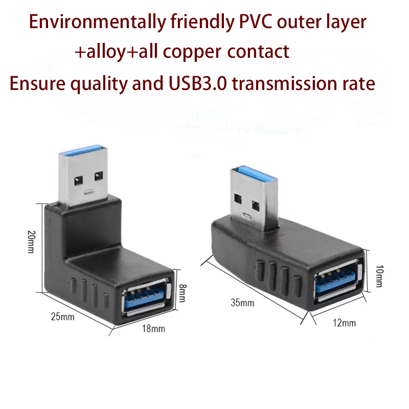 USB 3.0 90 Degree Adapter, Online and Offline, Left and Right Elbow, 90 Degree, L-shaped Right Angle, USB Port, Male To Fema