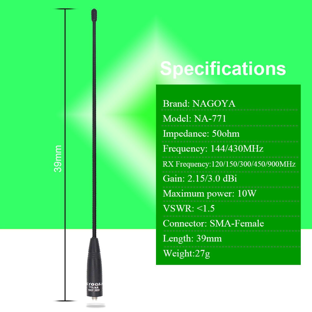 100% Original de Nagoya NA-771 antena de Radio de dos vías SMA hembra para $TERM impacto BaoFeng UV-5R UV-82 BF-888S UV-9R de mano transceptor de