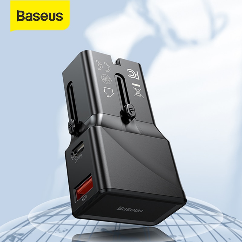 Baseus universele usb-lader 18w qc 3.0 pd3.0 snellader snel opladen 3.0 reis usb c internationaal stopcontact voor xiaomi