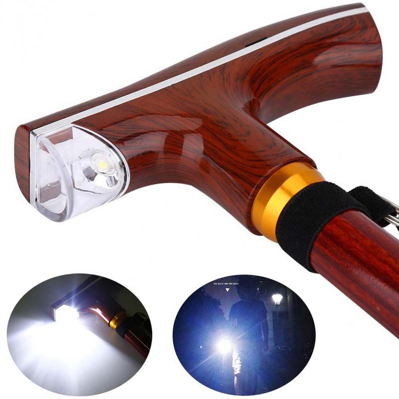 Elderly Retractable Illuminated Lighting Stick Outdoor Safe Old Man Crutches Light Wood Grain Non Slip T Walking Sticks